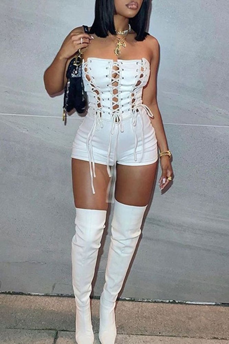 Jumpsuits & Rompers female | Bandage Hollowed Out Split Joint Strapless Romper