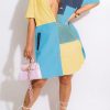 Dresses female | Multi Colorblock Patched Shirt Plus Size Midi Dress