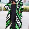 Tops & Outerwear female | Ethnic Plaid Print Batwing Sleeve Loose Long Windbreaker Green