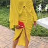 Dresses female | Fashion V-Neck Batwing Sleeve Drawstring Midi Dress