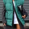 Tops & Outerwear female | Casual Stand Collar Button Tether Padded Vest Green