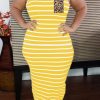 Dresses female | Plus Size Striped Print Leopard Print Pocket Stitching Maxi Dress