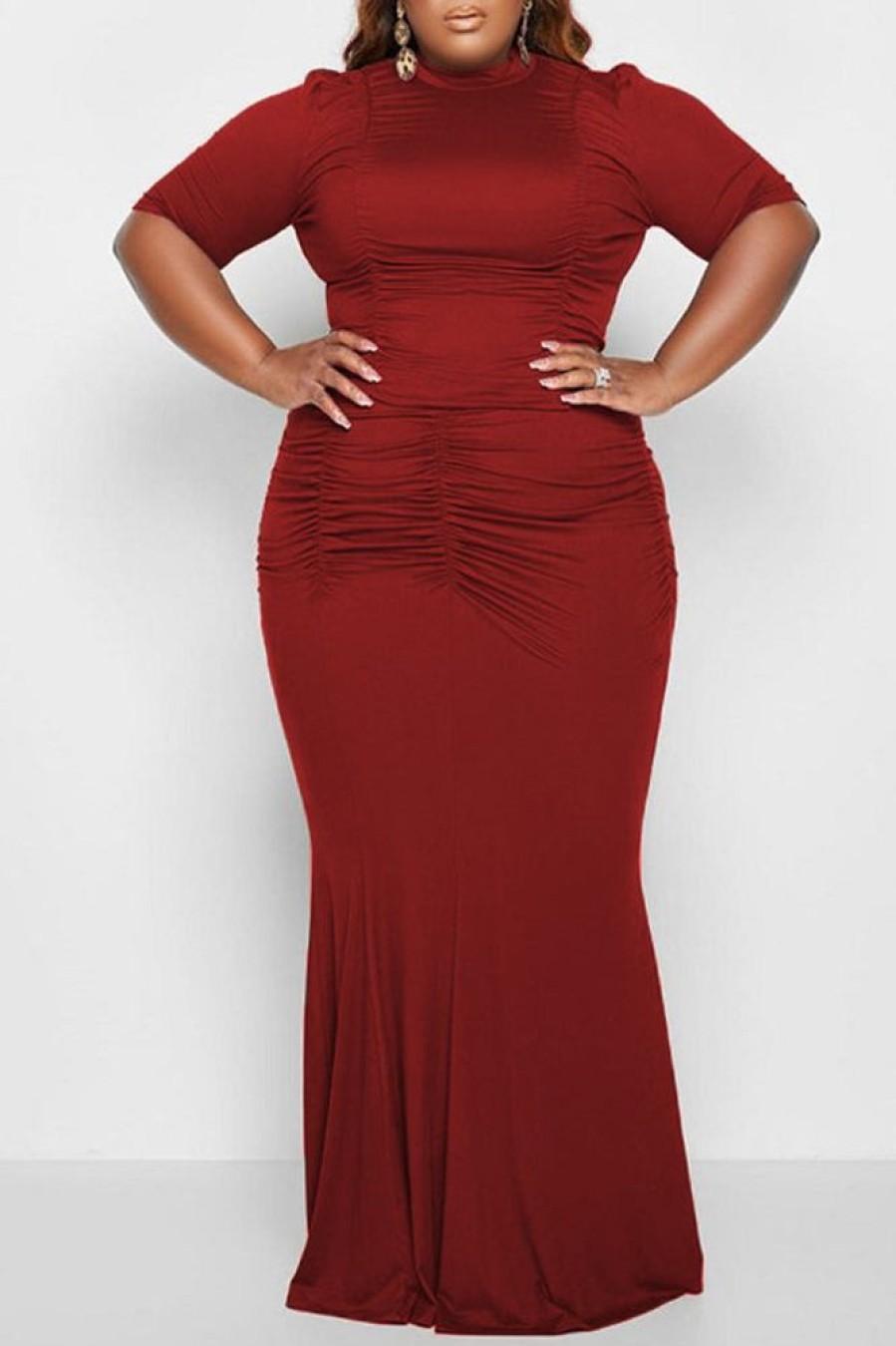 2-Pieces female | Plus Size Solid Ruched Short Sleeve Dress Set