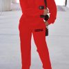 2-Pieces female | Fashion Casual Letter Offset Round Neck Pocket Loose Long Sleeve Trousers Sports Two-Piece Set