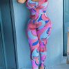 Jumpsuits & Rompers female | Fashion Printed Backless Sling High Waist Slim Jumpsuit