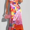 Dresses female | Fashion Map Print Halterneck Maxi Dress