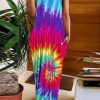 Dresses female | Rainbow Tie-Dye Bohemian Beach Suspender Dress Multicolor