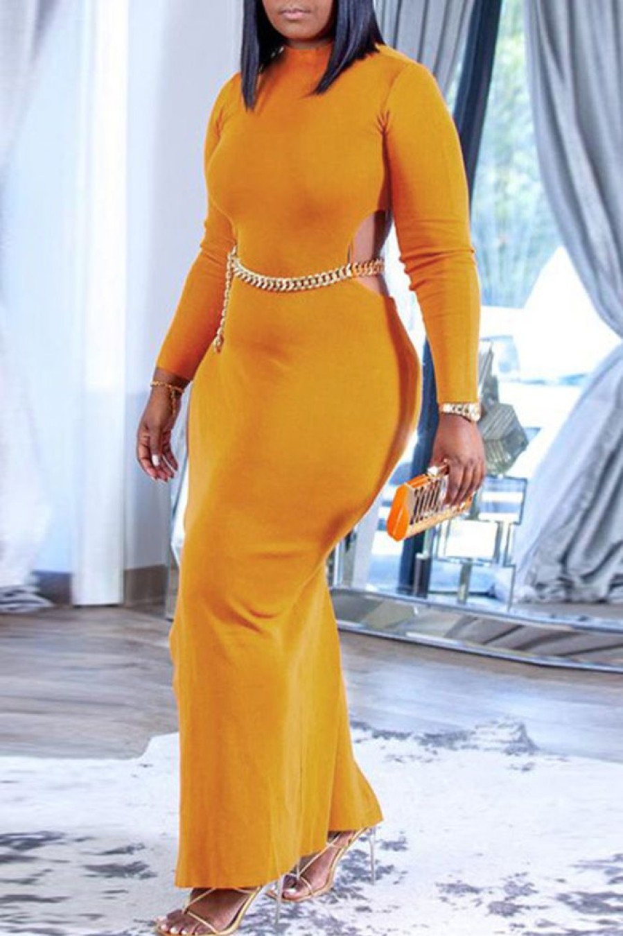 Dresses female | Plus Size Sexy High Slit Cut Out Maxi Dress