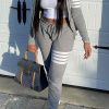 2-Pieces female | Sporty Striped Hooded Zipper Pants Suit