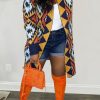 Tops & Outerwear female | Fashion Color Long Handmade Check Knit Jacket Orange