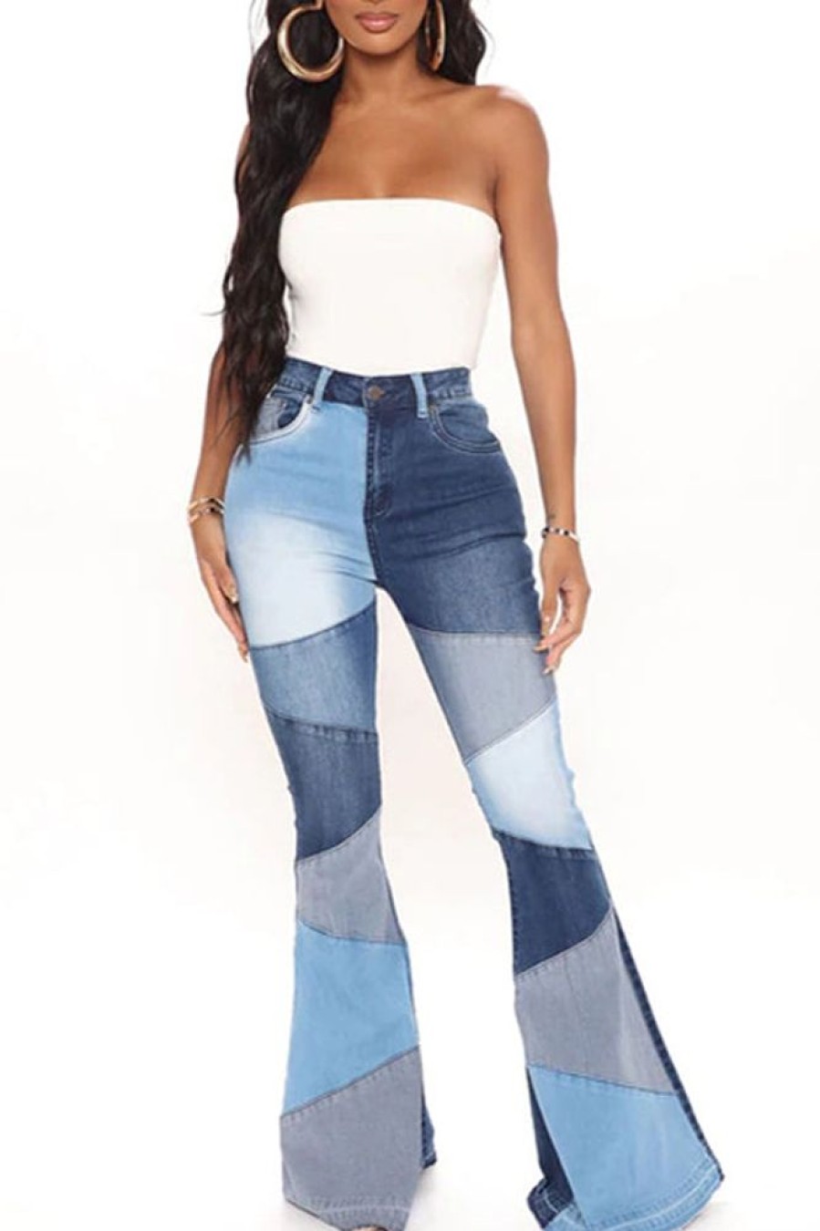 Bottoms female | Fashion Denim Wide Leg Panelled Jeans