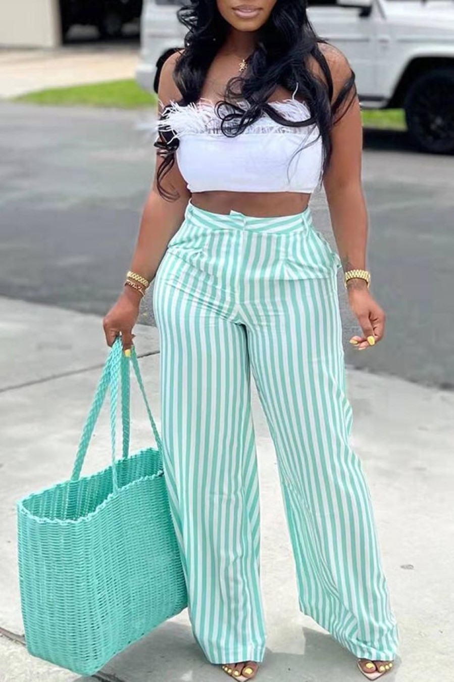 Bottoms female | Trendy Multicolor Striped Wide Leg Pants