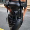 Dresses female | Sexy Frenulum Off The Shoulder Short Sleeve Dress Black