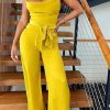 Jumpsuits & Rompers female | Sexy Solid Color Sleeveless Sling Wide Leg Jumpsuits Yellow