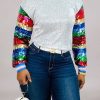 Tops & Outerwear female | Shiny Paneled Rainbow Sequin Long Sleeve Crewneck Sweatshirt Multicolor