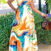 Dresses female | Colorful Print Halter Neck Backless Sleeveless Long Dress Multicolor