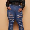 Bottoms female | Personalized Plus Size Solid Color Ripped Flared Jeans