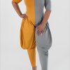 Jumpsuits & Rompers female | Casual Half Sleeve Two-Color Stitching Round Neck Ruching Jumpsuit Yellow