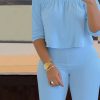 2-Pieces female | Casual Solid Color Off Shoulder Short Sleeved Pant Suits