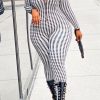 Jumpsuits & Rompers female | Plus Size Casual Long Sleeve Houndstooth Print Zip Jumpsuit White