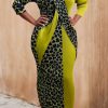 Dresses female | Fashion Leopard Print Stitching Long Sleeve Plus Size Maxi Dress