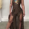 Jumpsuits & Rompers female | Sexy Bandeau Lips Print Ruffle Slit Wide Leg Jumpsuits