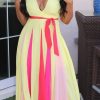 Dresses female | Elegant Tie Waist Maxi Dress Multicolor