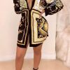 Dresses female | Printed Long Sleeve Lapel Shirt Dress Multicolor