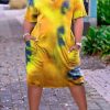 Dresses female | Cozy Tie Dye V-Neck Pocket Casual Dress