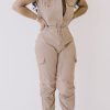 Jumpsuits & Rompers female | Fashion Cargo Pants Single Breasted Jumpsuit