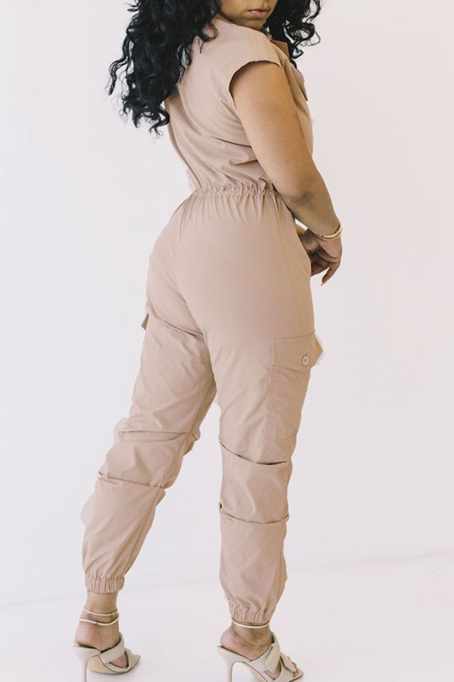 Jumpsuits & Rompers female | Fashion Cargo Pants Single Breasted Jumpsuit