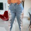 Bottoms female | Lace Patchwork Color Block Jeans