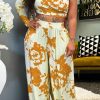 2-Pieces female | Plus Size Flower One Sleeve Top & Wide Leg Pants Set