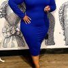 Dresses female | Temperament Pleated Sleeves Solid Color Plus Size Midi Dress