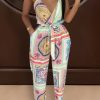 Jumpsuits & Rompers female | Fashion Printed Knotted Suspender Jumpsuit (With Belt)