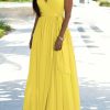 Dresses female | Classic Solid Color V-Neck Sleeveless Lace Up Maxi Dress