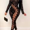 Jumpsuits & Rompers female | Cute Short Sleeve Solid Color Tight Lace Stitching Sexy Jumpsuit Black