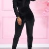 Jumpsuits & Rompers female | Pretty Velvet Off Shoulder Long Sleeved Pleated Jumpsuit