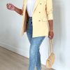 Tops & Outerwear female | Solid Button Back Slit Blazer Beige