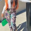 Bottoms female | Fashion Leaf Print Large Pocket Straight Leg Pants Multicolor