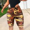 Bottoms female | Fashion Ripped High Waist Stretch Camouflage Five-Point Jeans