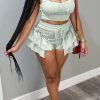 2-Pieces female | Ruffled Lace Up High Waist Top & Shorts Set