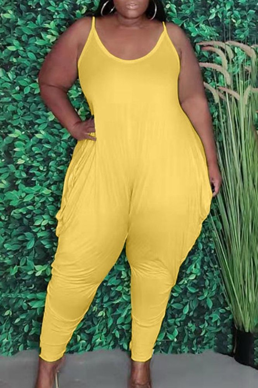 Jumpsuits & Rompers female | Casual Plus Size Solid Color Sling Harem Jumpsuit