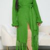 Tops & Outerwear female | Casual Fashion Knit Fringe Sweater Long Cardigan Green