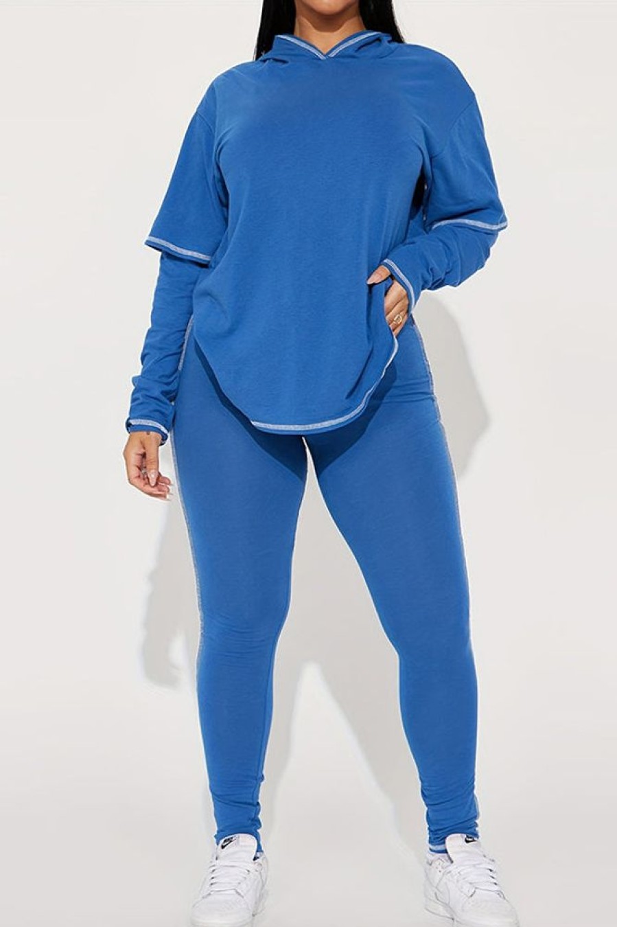 2-Pieces female | New Style Casual Sports Long-Sleeved Trousers Suit Blue