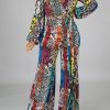 Jumpsuits & Rompers female | Fashion Printed Flared Wide-Leg Long-Sleeved Jumpsuit Multicolor