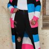 Tops & Outerwear female | Fashion Plus Size Color Stripe Long Sleeve Pocket Long Knit Cardigan