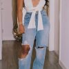 Bottoms female | Fashion Ripped Straight Casual Jeans Blue