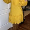 Dresses female | Solid Tie-Bow Long Sleeve Ruffled Plus Size Dress