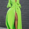 Jumpsuits & Rompers female | Elegant Sexy Pile Sleeve Solid Color Slit Dress